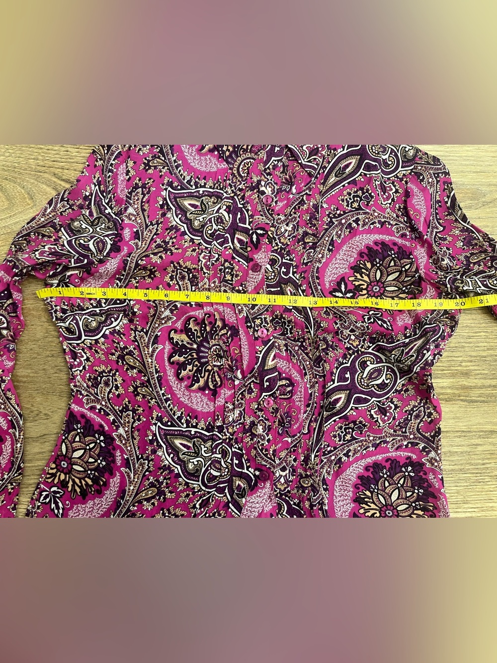 Oscar Silk Paisley Button-Down Collared Long Sleeve Blouse Sz 10 EUC - Picture 3 of 6